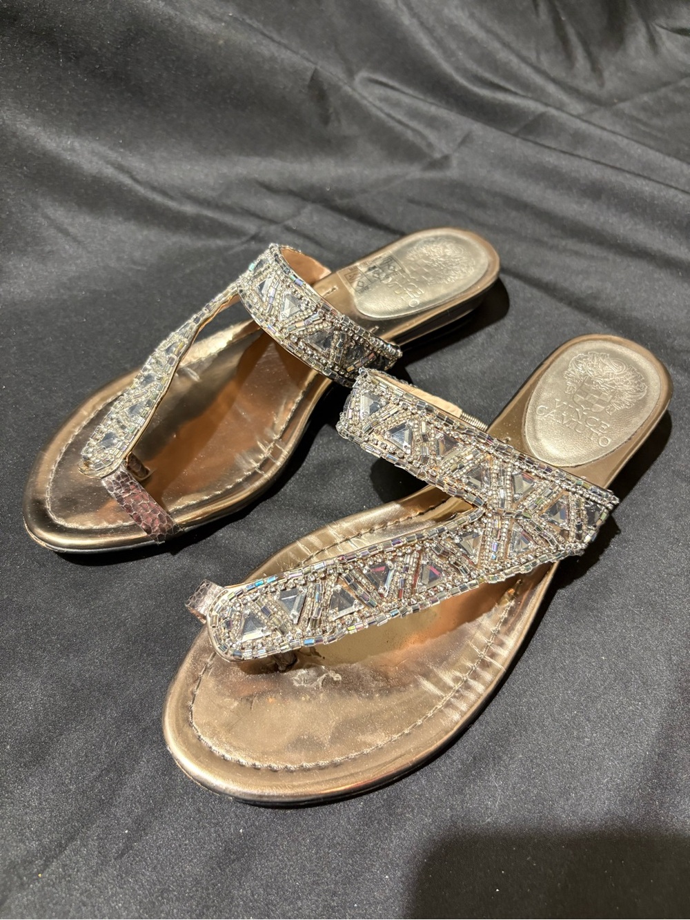 Vince Camuto Gold Jeweled Toe-Post Sandals